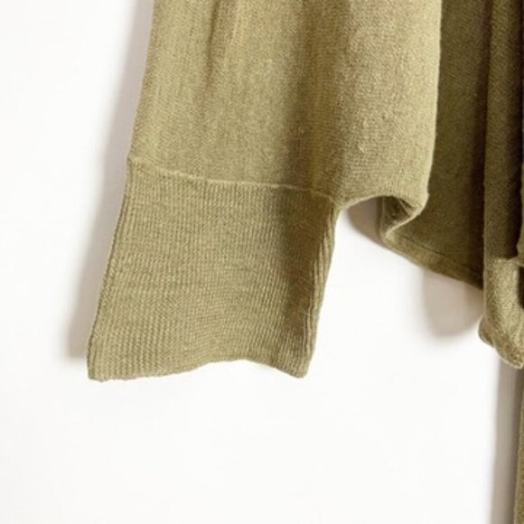 NWT DKNY Cardigan Women's M/L Olive Khaki Cropped 100% Linen Open-Front Sweater - Picture 3 of 12